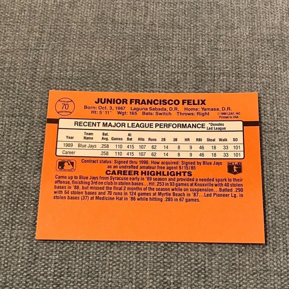 1990 Donruss Toronto Blue Jays Baseball Card Trading Card